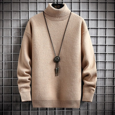 Winter Men's Turtleneck Sweater Solid Color Warm Pullovers Men Knitted Sweater Korean Casual Mens Pullovers White Black Clothes