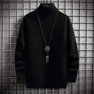 Winter Men's Turtleneck Sweater Solid Color Warm Pullovers Men Knitted Sweater Korean Casual Mens Pullovers White Black Clothes