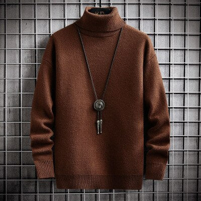 Winter Men's Turtleneck Sweater Solid Color Warm Pullovers Men Knitted Sweater Korean Casual Mens Pullovers White Black Clothes