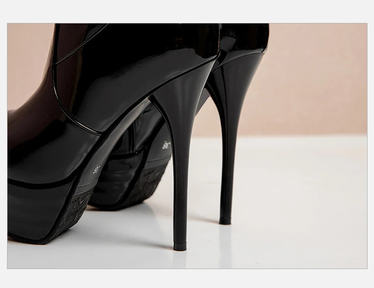 Super High Heel Fein Ferse Patent Leder Über Das Knie Stiefel Rot Runde Kappe Ultra Hohe Wasserdichte Plattform PU Frauen der Stiefel
