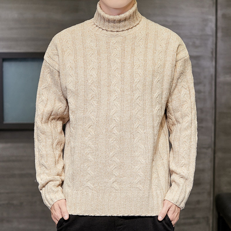 Mens Sweater Fashion Turtleneck Sweater Autumn Winter Solid Knitted Pullovers Men Causal Winter Clothes Knitted Sweater Men