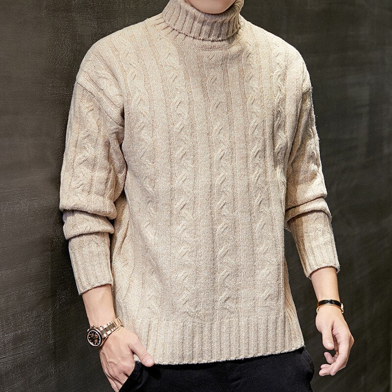 Mens Sweater Fashion Turtleneck Sweater Autumn Winter Solid Knitted Pullovers Men Causal Winter Clothes Knitted Sweater Men