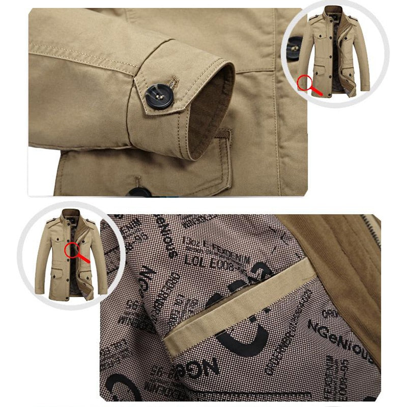 Brand Men's Casual Jacket Male Windbreaker Oversized 6XL Autumn Washed Cotton Classic Long Jackets Men Clothing Trench Coat