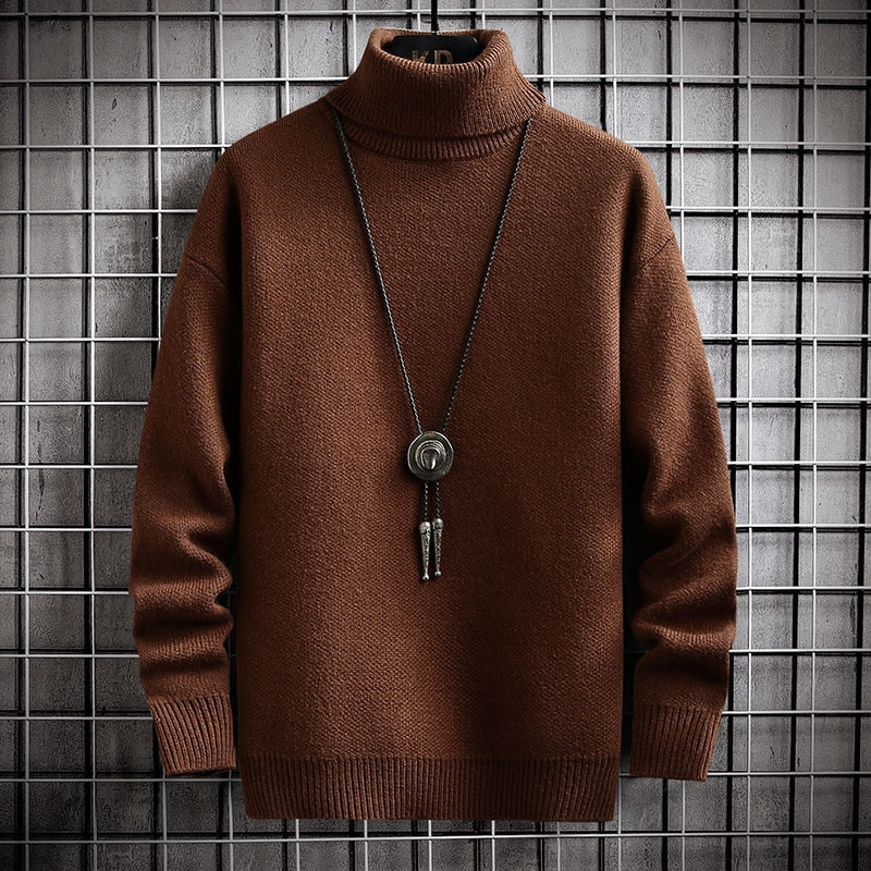 Winter Men's Turtleneck Sweater Solid Color Warm Pullovers Men Knitted Sweater Korean Casual Mens Pullovers White Black Clothes