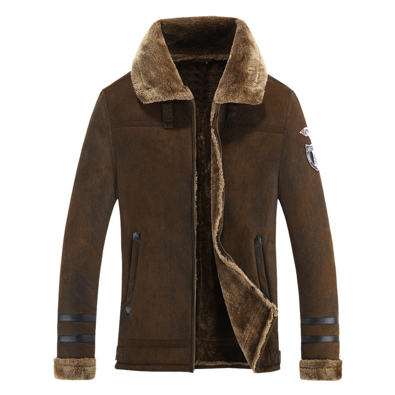 New Winter Men's Fur Jacket Brand Retro Faux Suede Warm Lamp Wool Fur Bomber Jacket Coat Men Moto Leather Jacket 4XL BY819