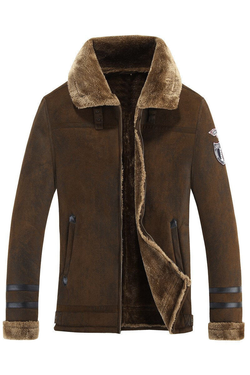 New Winter Men's Fur Jacket Brand Retro Faux Suede Warm Lamp Wool Fur Bomber Jacket Coat Men Moto Leather Jacket 4XL BY819