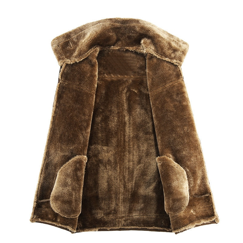 New Winter Men's Fur Jacket Brand Retro Faux Suede Warm Lamp Wool Fur Bomber Jacket Coat Men Moto Leather Jacket 4XL BY819