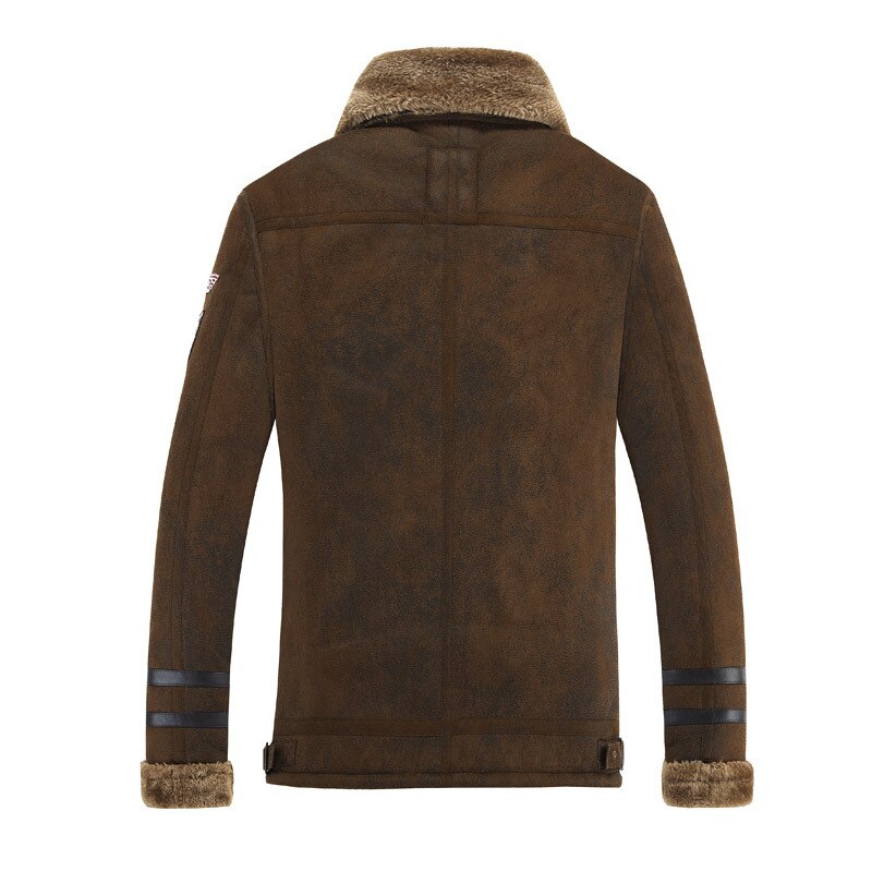 New Winter Men's Fur Jacket Brand Retro Faux Suede Warm Lamp Wool Fur Bomber Jacket Coat Men Moto Leather Jacket 4XL BY819