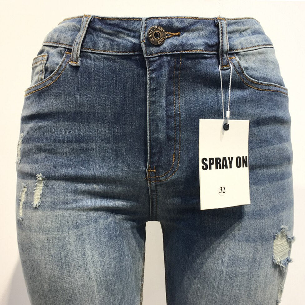 Melody Spray On Jeans 3 Colors Skinny Stretch Jeans For Men Denim Wash Broken Ripped Jeans Fashion Brand Biker Jeans Men Clothes