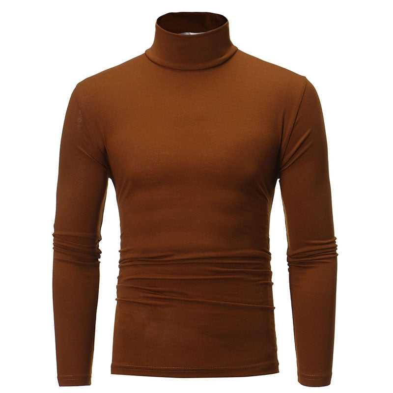 Turtleneck Knitting Tshirt Men Thin Slim Fit Fashion Stretch Mens Bottoming Shirt Comfortable Knitted Casual Knitwear Tees Men