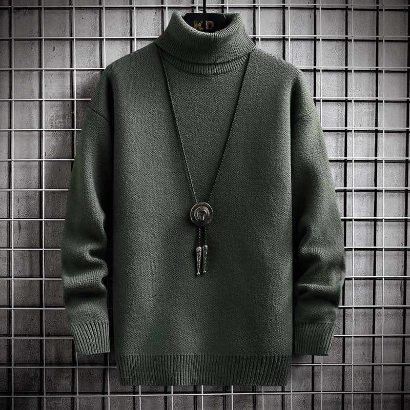 Winter Men's Turtleneck Sweater Solid Color Warm Pullovers Men Knitted Sweater Korean Casual Mens Pullovers White Black Clothes
