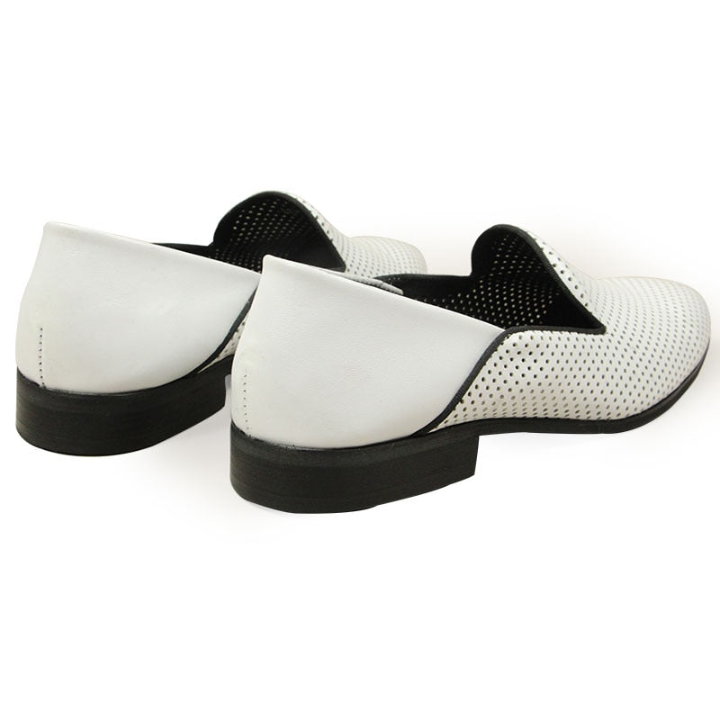 New Loafers White Men's Shoes Summer Casual Shoes for Men Genuine Leather Breathable Hollow Soft Hand Sewing Luxury Fashion Shoe