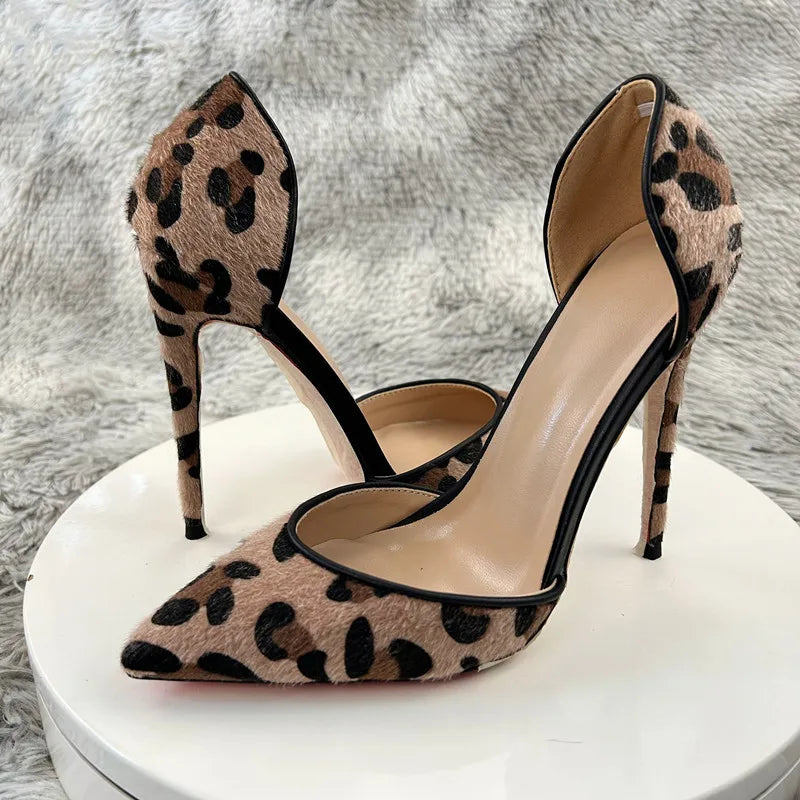 Hairy Women Sexy Pointy Toe High Heel Shoes Classic Designer Slip On Stiletto Pumps for Party DressBrown horse hair hollow shoes