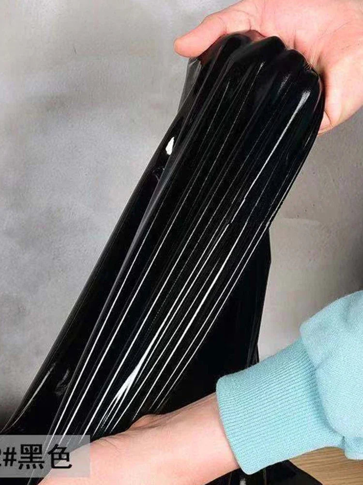 Träger loses Faux-Latex-Crop-Top für Damen mit Reiß verschluss rückseite und Lack leder Spleiß Bra lette für Clubbing und Party Sexy