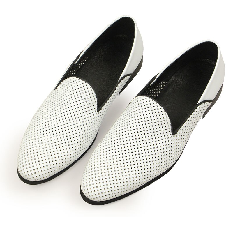 New Loafers White Men's Shoes Summer Casual Shoes for Men Genuine Leather Breathable Hollow Soft Hand Sewing Luxury Fashion Shoe