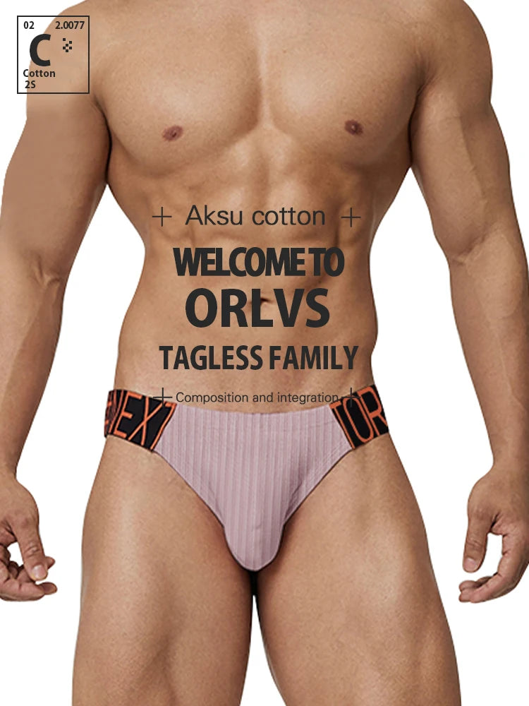Orlvs Herren unterwäsche aus reiner Baumwolle Pit Cloth trend ige sexy Hosen mit niedriger Taille Hüftlift eng anliegende Herren Slips mit breitem Gürtel und hohem Schlitz