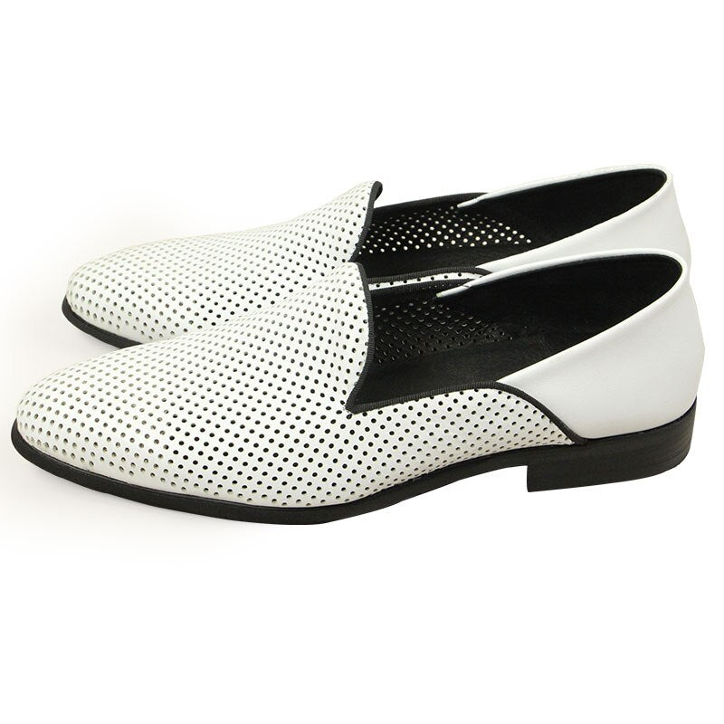 New Loafers White Men's Shoes Summer Casual Shoes for Men Genuine Leather Breathable Hollow Soft Hand Sewing Luxury Fashion Shoe