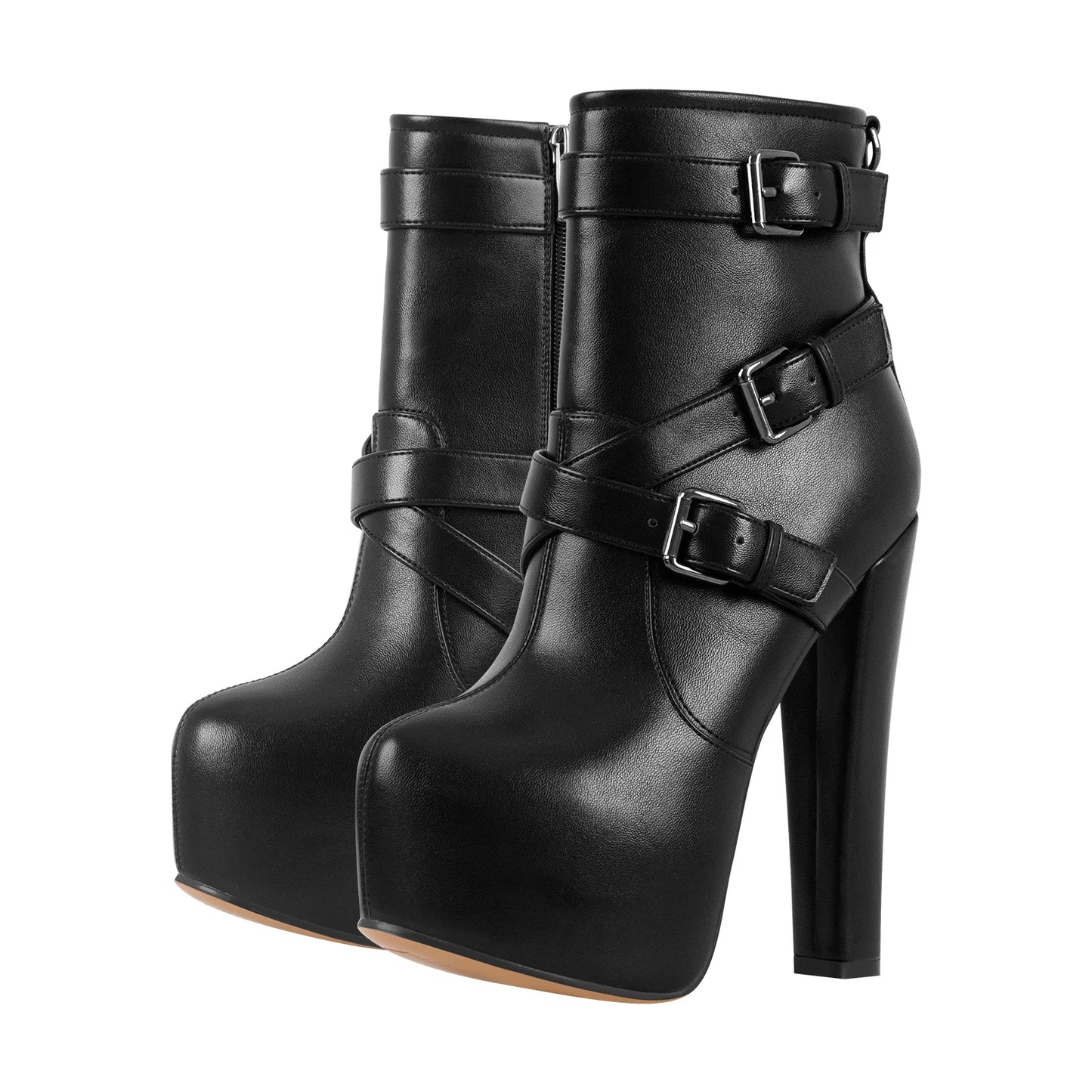 Onlymaker Plattform Knöchel Stiefel Frauen Runde Kappe Kurze Booties Block Chunky High Heel Schwarz Dicken Party Kleid Handgemachte Schuhe