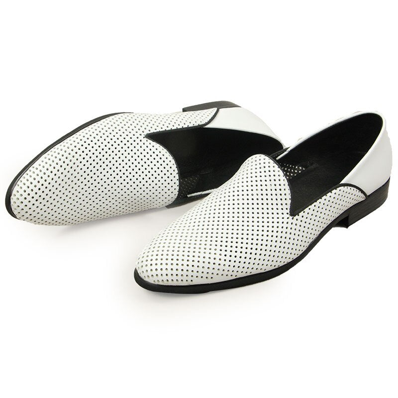 New Loafers White Men's Shoes Summer Casual Shoes for Men Genuine Leather Breathable Hollow Soft Hand Sewing Luxury Fashion Shoe