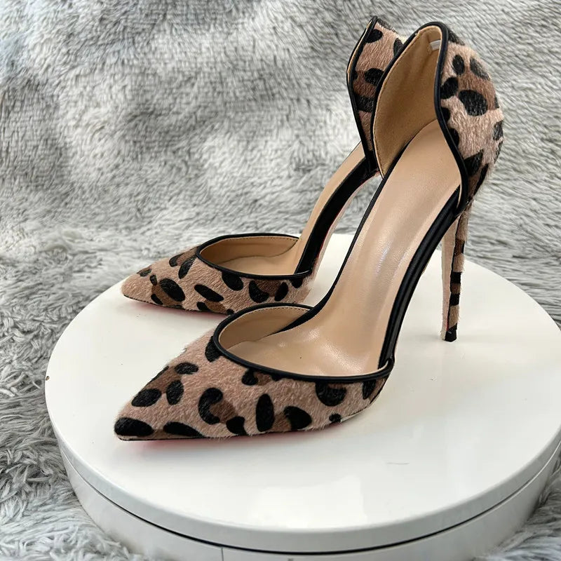 Hairy Women Sexy Pointy Toe High Heel Shoes Classic Designer Slip On Stiletto Pumps for Party DressBrown horse hair hollow shoes