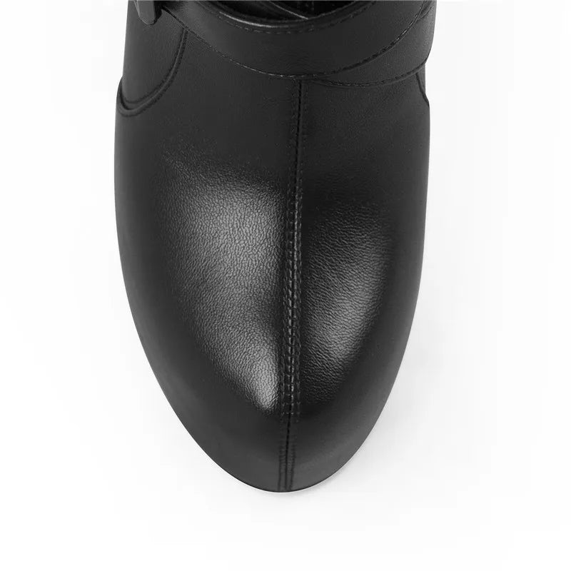 Onlymaker Plattform Knöchel Stiefel Frauen Runde Kappe Kurze Booties Block Chunky High Heel Schwarz Dicken Party Kleid Handgemachte Schuhe - Blockshop.store