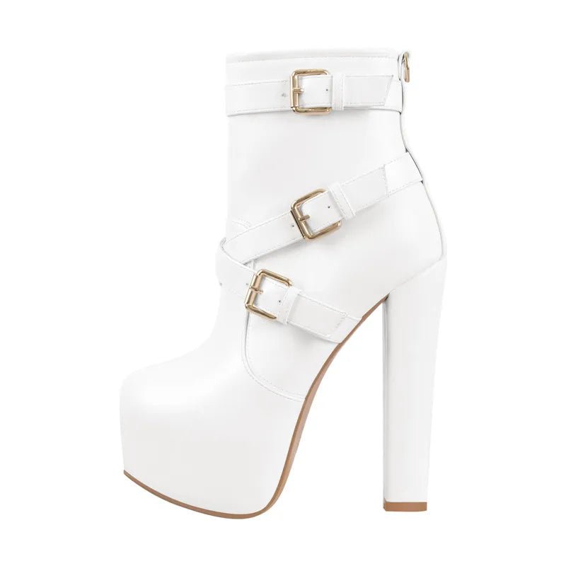 Onlymaker Plattform Knöchel Stiefel Frauen Runde Kappe Kurze Booties Block Chunky High Heel Schwarz Dicken Party Kleid Handgemachte Schuhe - Blockshop.store