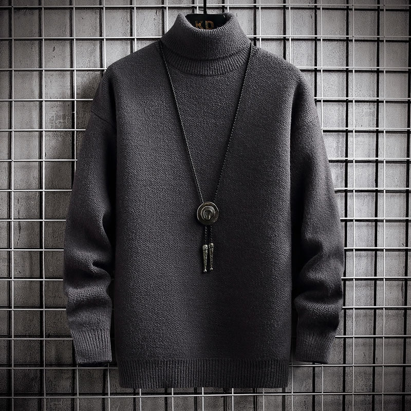Winter Men's Turtleneck Sweater Solid Color Warm Pullovers Men Knitted Sweater Korean Casual Mens Pullovers White Black Clothes