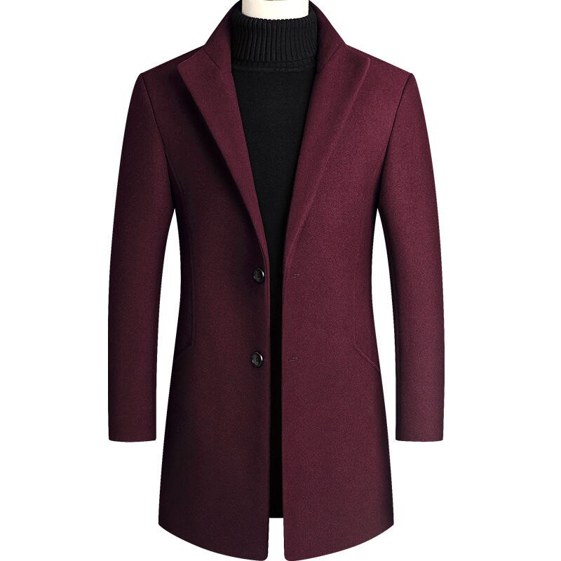 New Autumn Winter Long Overcoat Men Fashion Slim Fit Long Wool Blends Coats Men Solid Business Causal Windbreaker Jackets Men