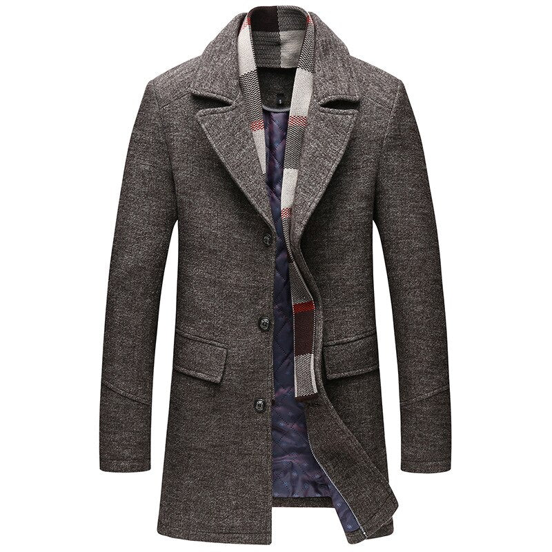 High Quality Woollen Coats Men With A Scarf Lapel Plain Mens Woollen Coat Business Casual Men's Coat Warm Luxury Overcoat M-5XL