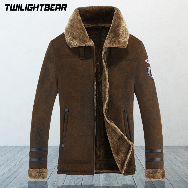 New Winter Men's Fur Jacket Brand Retro Faux Suede Warm Lamp Wool Fur Bomber Jacket Coat Men Moto Leather Jacket 4XL BY819