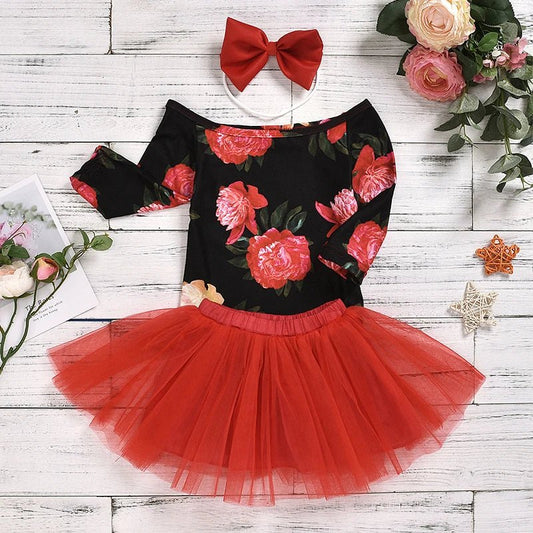 0 6 9 12 18 monate Baby Mädchen Kleidung Sets Frühling Langarm Baumwolle Blume Strampler Und Rock Kleine Prinzessin anzüge Kinder Kleidung - Blockshop.store