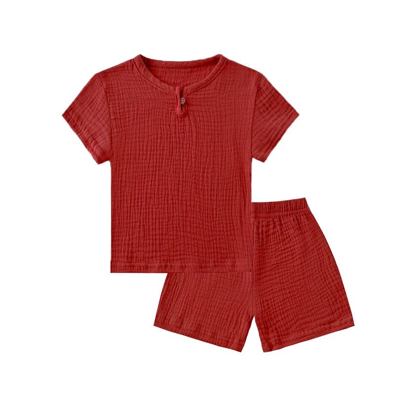 0 - 6y Jungen Mädchen Kleidung Sets Sommer feste Baumwolle Leinen T-Shirts elastische Shorts Kinder Kleidung Freizeit kleidung Sets für Kinder - Blockshop.store