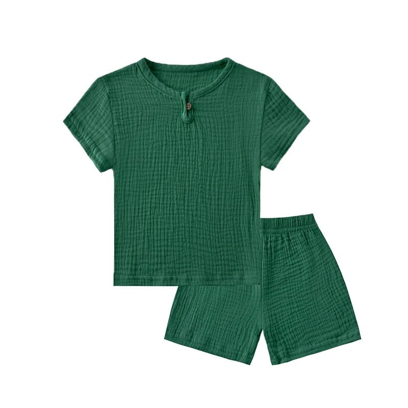 0 - 6y Jungen Mädchen Kleidung Sets Sommer feste Baumwolle Leinen T-Shirts elastische Shorts Kinder Kleidung Freizeit kleidung Sets für Kinder - Blockshop.store