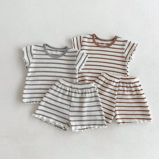 1 2 3 4 5 6 Jahre Baby Mädchen Kleidung Sets Sommer gestrickt lässig gestreifte Tops Shorts 2 Stück Outfits Kinder Trainings anzug Jungen Kleidung - Blockshop.store