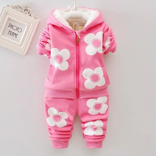 1 2 3 4 5 Jahre Winter Baby Mädchen Kleidung Sets Blumen halten warm verdicken Jacke und Hose kleine Prinzessin passt Kinder kleidung - Blockshop.store