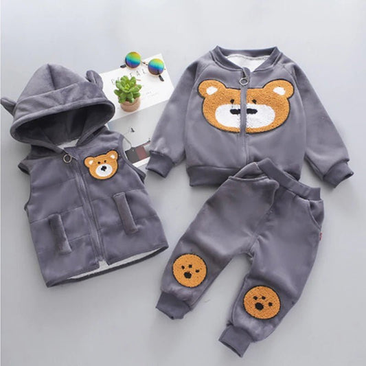 1 2 3 4 jahre Winter Baby Jungen Kleidung Sets Cartoon Bär Warm Halten Mantel + Kapuze Zipper Weste Und hosen Mädchen Anzüge Kinder Kleidung - Blockshop.store