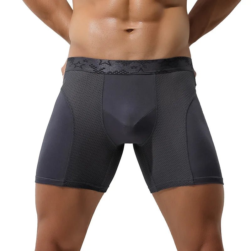 1 Stück Herren lange Boxer Unterwäsche Mann sexy u konvexe Mesh atmungsaktive Höschen verlängert verschleiß feste Beine Männer Boxershorts plus Größe - Blockshop.store