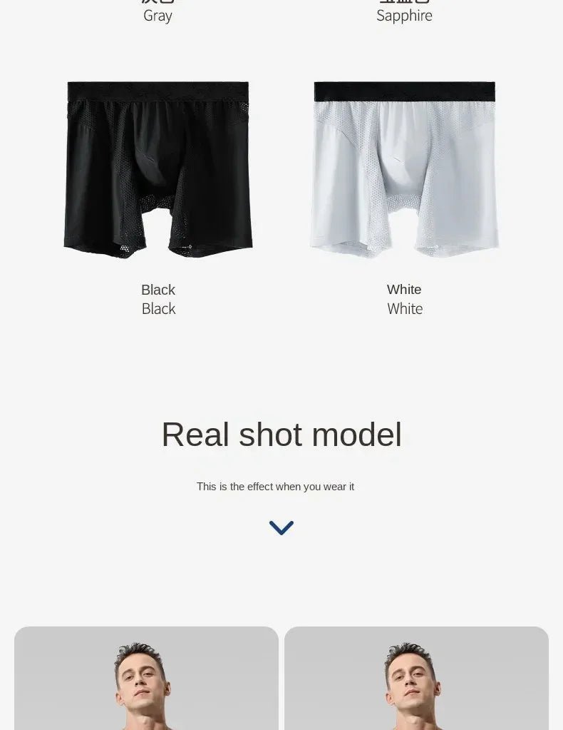 1 Stück Herren lange Boxer Unterwäsche Mann sexy u konvexe Mesh atmungsaktive Höschen verlängert verschleiß feste Beine Männer Boxershorts plus Größe - Blockshop.store