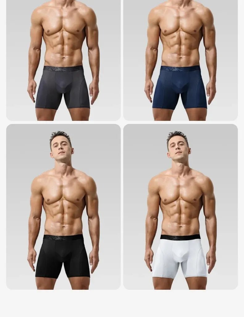 1 Stück Herren lange Boxer Unterwäsche Mann sexy u konvexe Mesh atmungsaktive Höschen verlängert verschleiß feste Beine Männer Boxershorts plus Größe - Blockshop.store