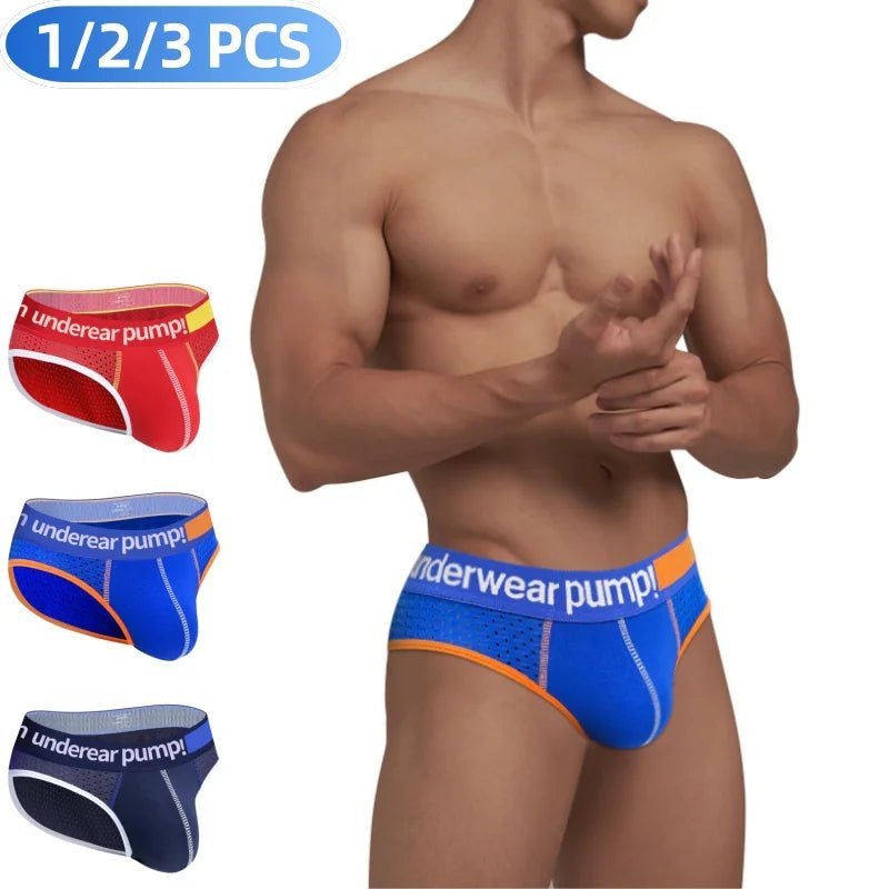 1/2/3PCS Sexy Männer Unterwäsche Slips Mesh Atmungsaktive Dessous Mann Unterhose Bikini Kurze Suspensorium Baumwolle beutel Höschen Homosexuell Kurze - Blockshop.store