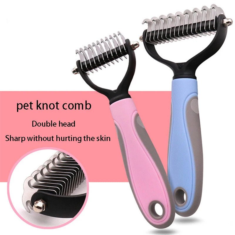 2 Sided Professional Pet Deshedding Brush Dematting Dog Comb Cat Brush Rake Puppy Grooming Tools Undercoat Shedding Flying Hair - Blockshop.store