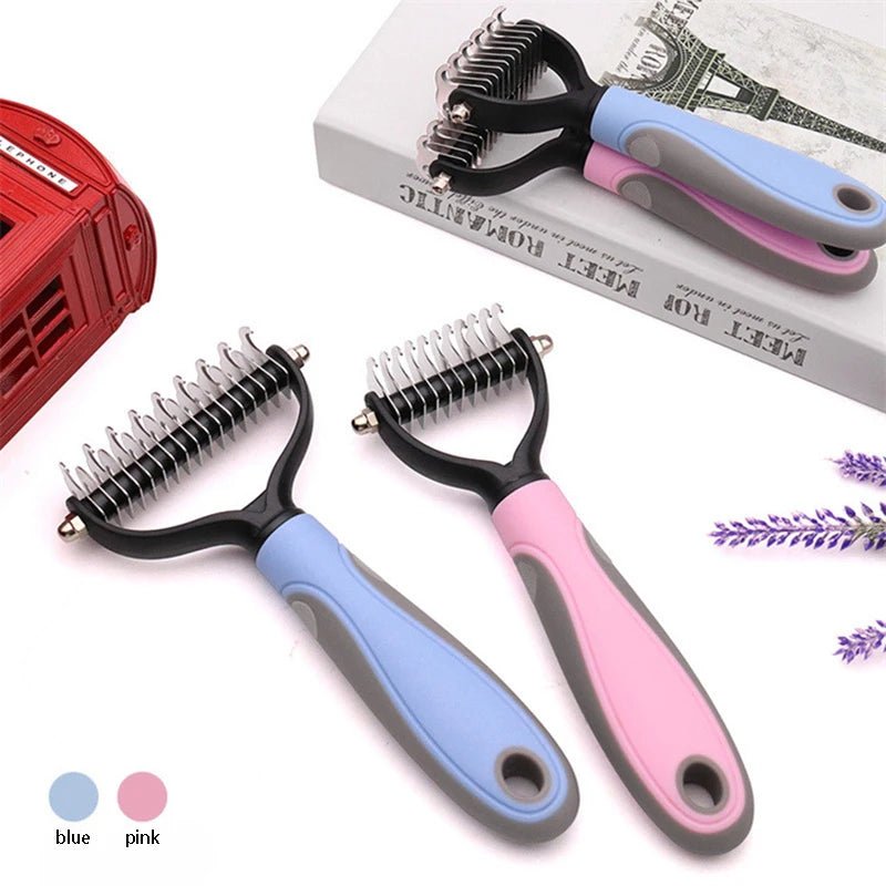 2 Sided Professional Pet Deshedding Brush Dematting Dog Comb Cat Brush Rake Puppy Grooming Tools Undercoat Shedding Flying Hair - Blockshop.store