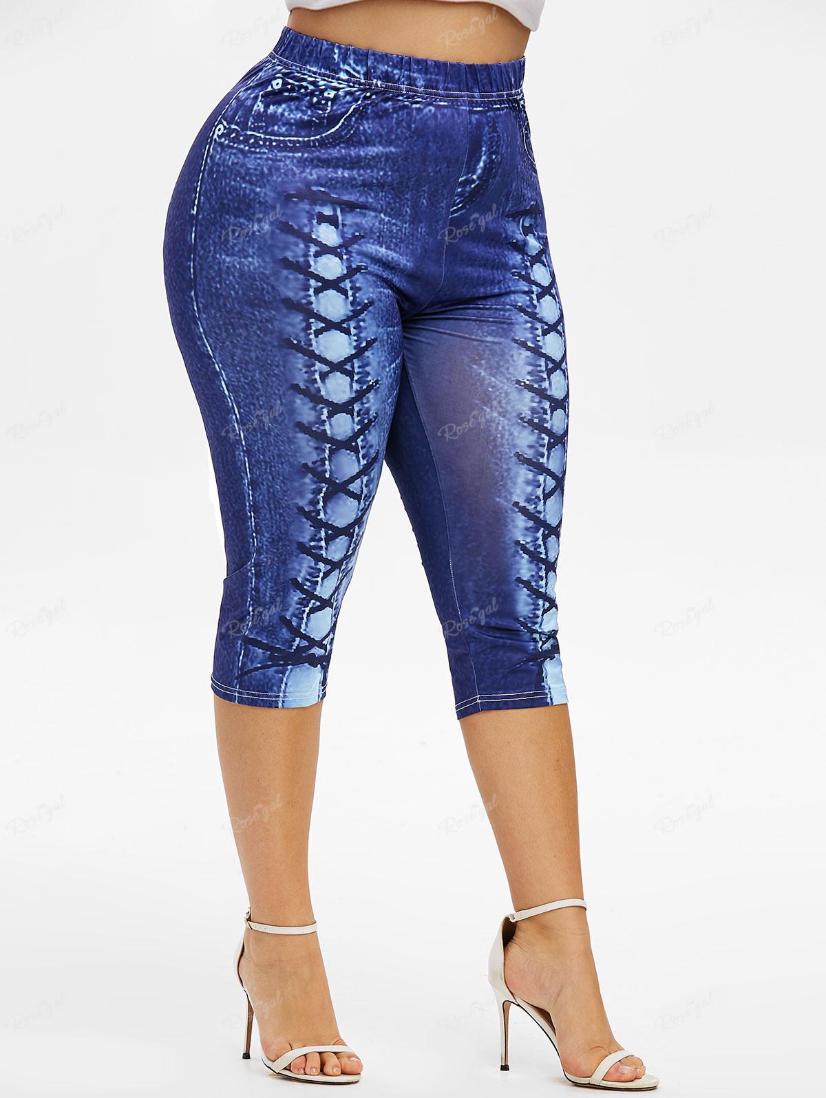 Ros gal plus Größe hohe Taille 3d Schnür druck Capri Leggings Frauen Frühling Sommer lässig Yoga Sport Bleistift Hose Mid-Calf Mujer