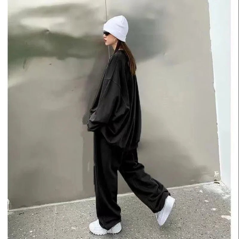 2023 neue Winter Trainings anzug Frauen lässig Hoodies Hosen zweiteilig Set solide warme Jogging hose passt übergroße Pullover Sportswear - Blockshop.store