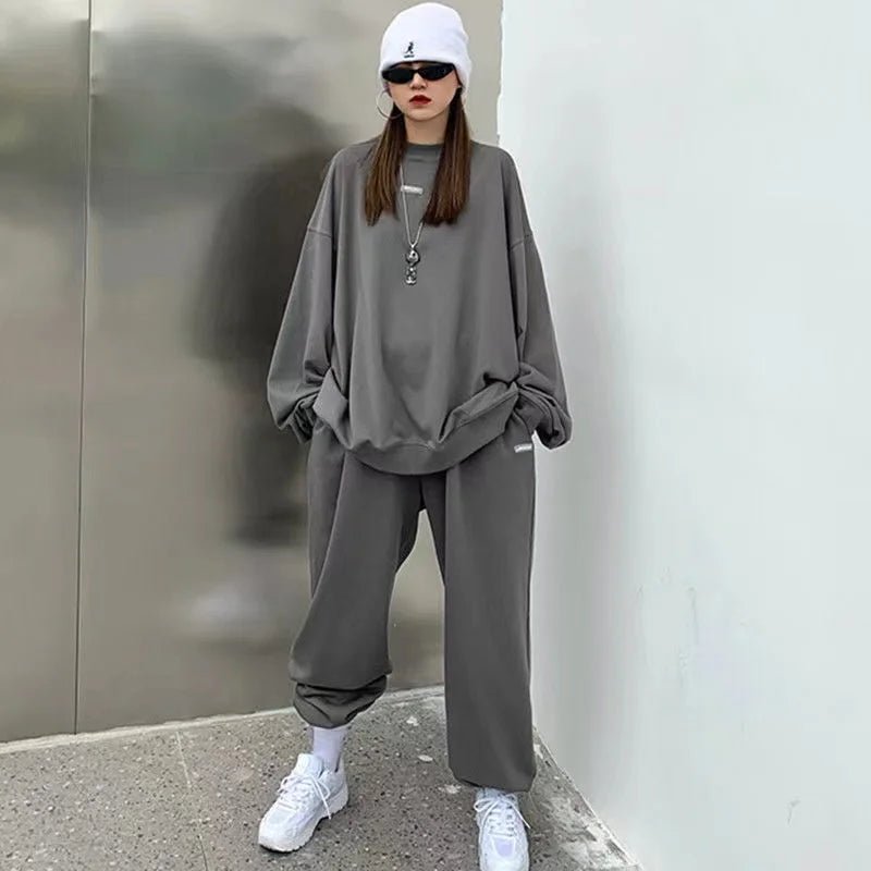 2023 neue Winter Trainings anzug Frauen lässig Hoodies Hosen zweiteilig Set solide warme Jogging hose passt übergroße Pullover Sportswear - Blockshop.store