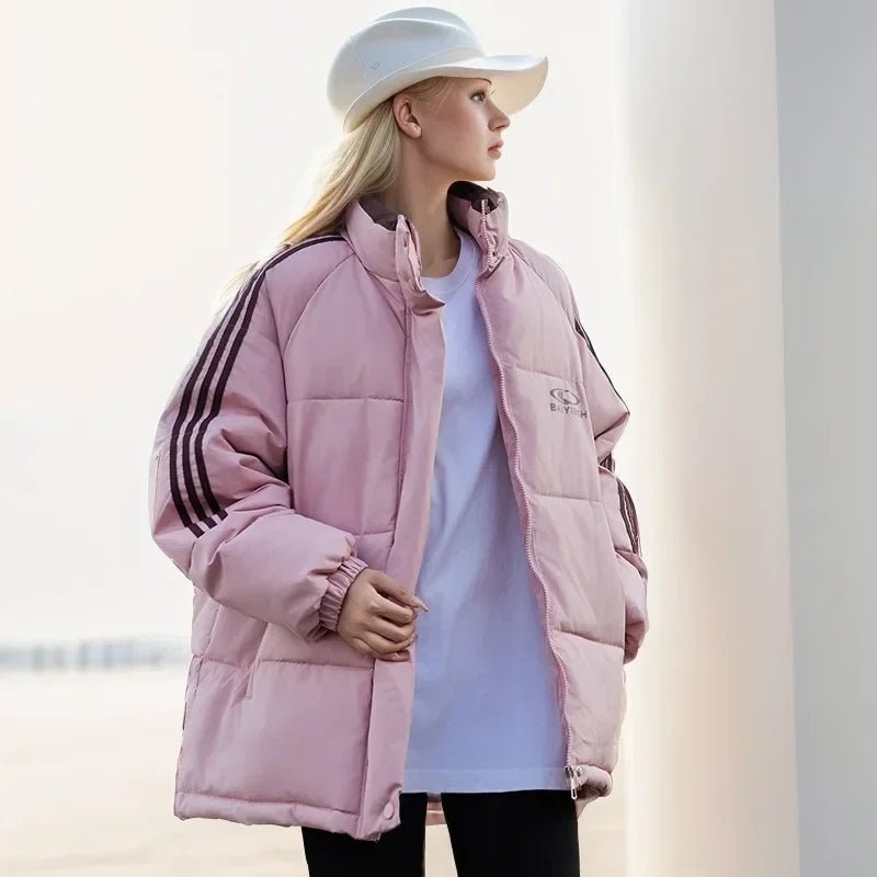 2024 amerikanische Stil Vintage gestreifte dicke Daunen Baumwolle gepolsterte Jacke für Frauen Winter trend ige Marke Paar warme Puffer Mäntel - Blockshop.store