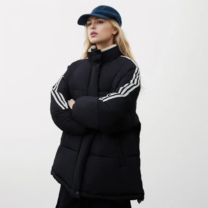 2024 amerikanische Stil Vintage gestreifte dicke Daunen Baumwolle gepolsterte Jacke für Frauen Winter trend ige Marke Paar warme Puffer Mäntel - Blockshop.store