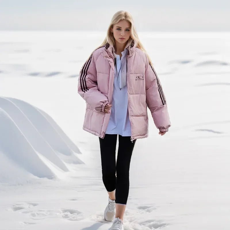 2024 amerikanische Stil Vintage gestreifte dicke Daunen Baumwolle gepolsterte Jacke für Frauen Winter trend ige Marke Paar warme Puffer Mäntel - Blockshop.store