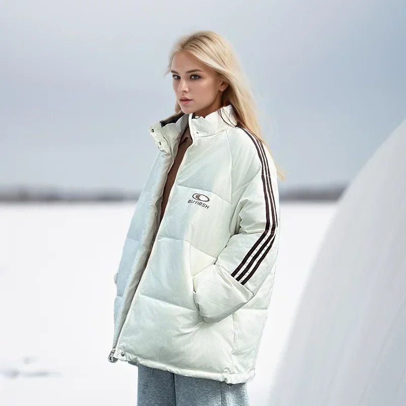 2024 amerikanische Stil Vintage gestreifte dicke Daunen Baumwolle gepolsterte Jacke für Frauen Winter trend ige Marke Paar warme Puffer Mäntel - Blockshop.store