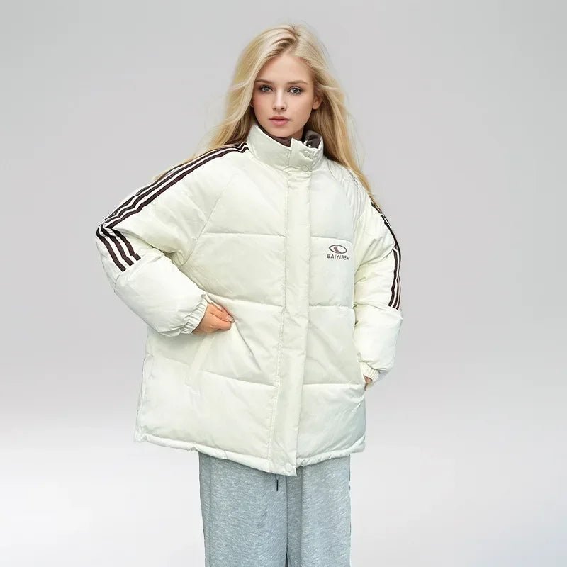 2024 amerikanische Stil Vintage gestreifte dicke Daunen Baumwolle gepolsterte Jacke für Frauen Winter trend ige Marke Paar warme Puffer Mäntel - Blockshop.store